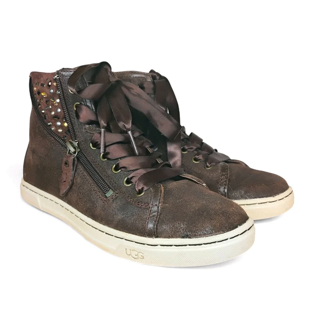 UGG Australia Blaney Crystals Brown Leather Ankle Booties Womens Size 7 Shoes
